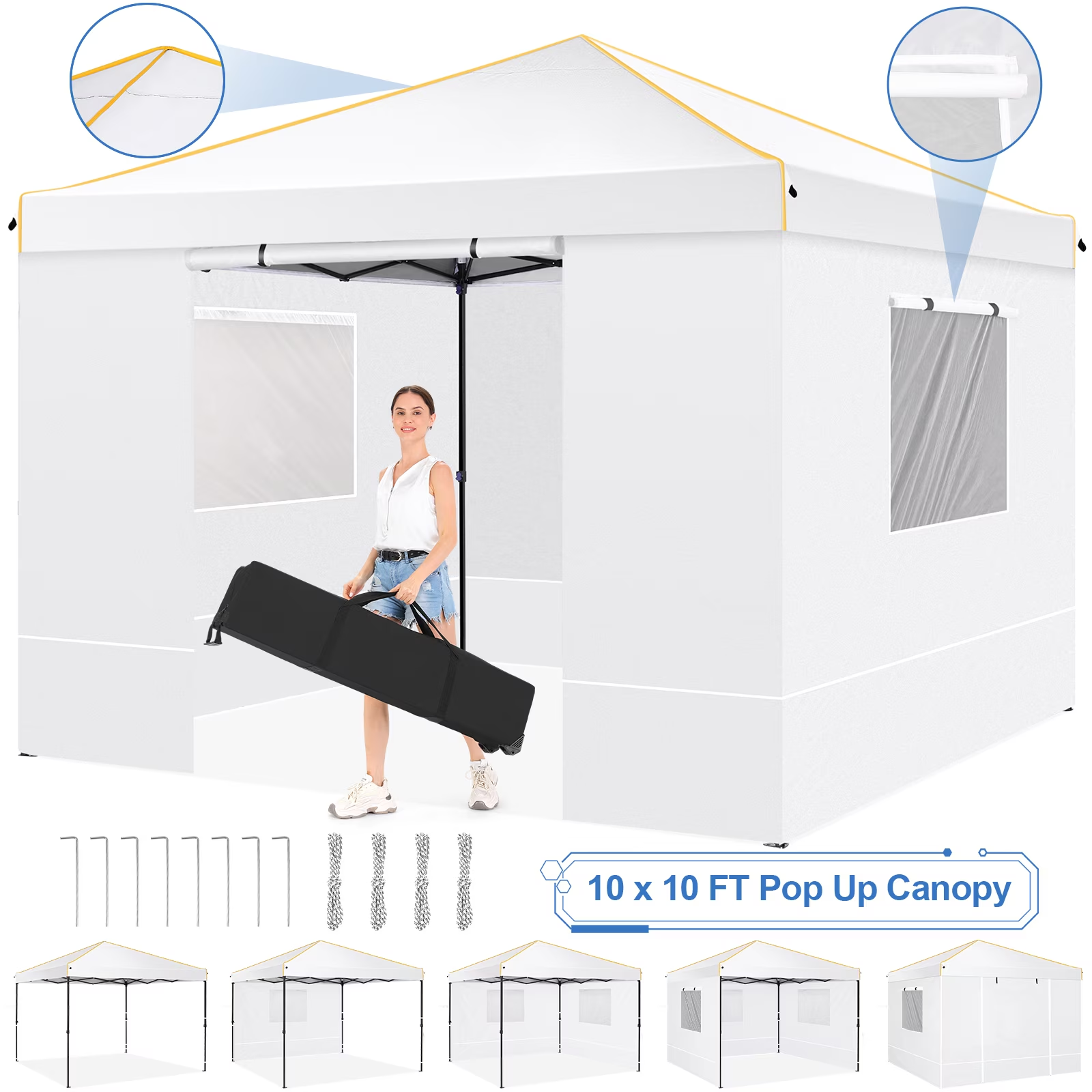 HOTEEL Pop Up 10x10 Canopy Tent,Outdoor Patio Gazebo Tent with Sidewalls,Easy Up Canopy with 4 Removable Sidewalls,UPF 50+