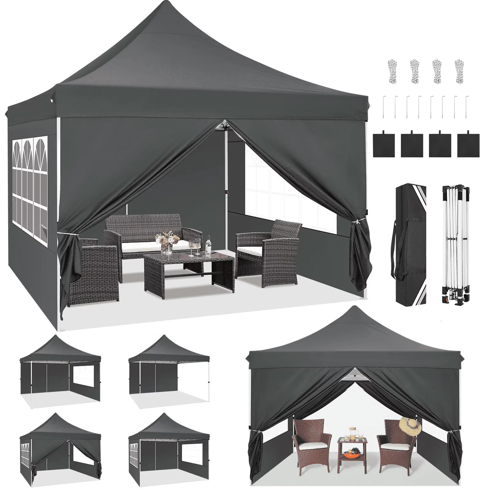 HOTEEL Pop Up 10x10 Canopy Tent,Outdoor Patio Gazebo Tent with Sidewalls,Easy Up Canopy with 4 Removable Sidewalls,UPF 50+