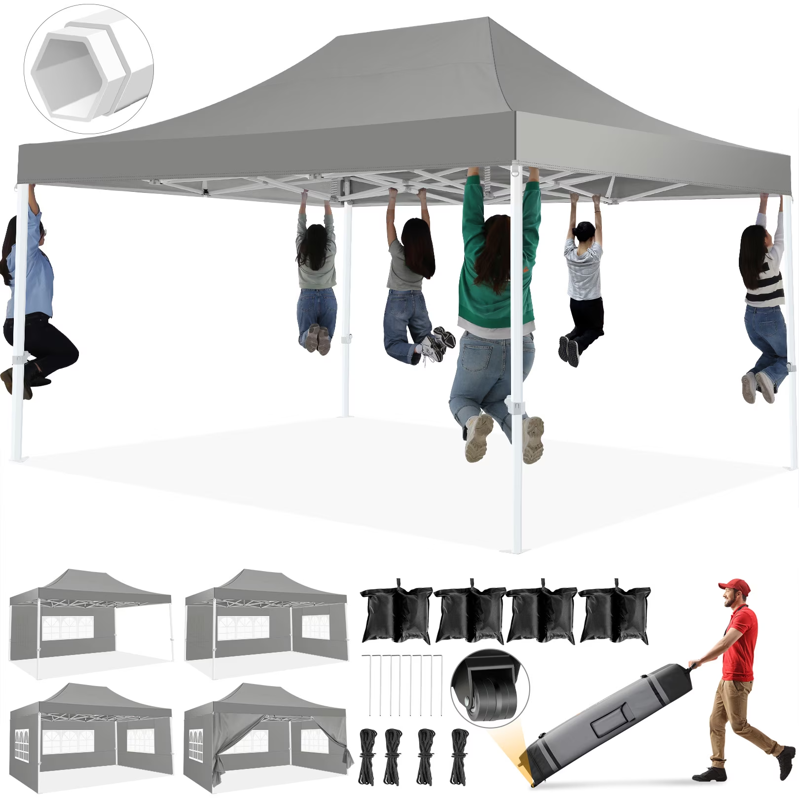 Hoteel 10x15 Heavy Duty Canopy Tent with 4 Sidewalls,Pop up Canopy for Parties Wedding,Commercial Easy up Gazebo with Roller Bag,UV 50+