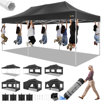 Hoteel 10x15 Heavy Duty Canopy Tent with 4 Sidewalls,Pop up Canopy for Parties Wedding,Commercial Easy up Gazebo with Roller Bag,UV 50+