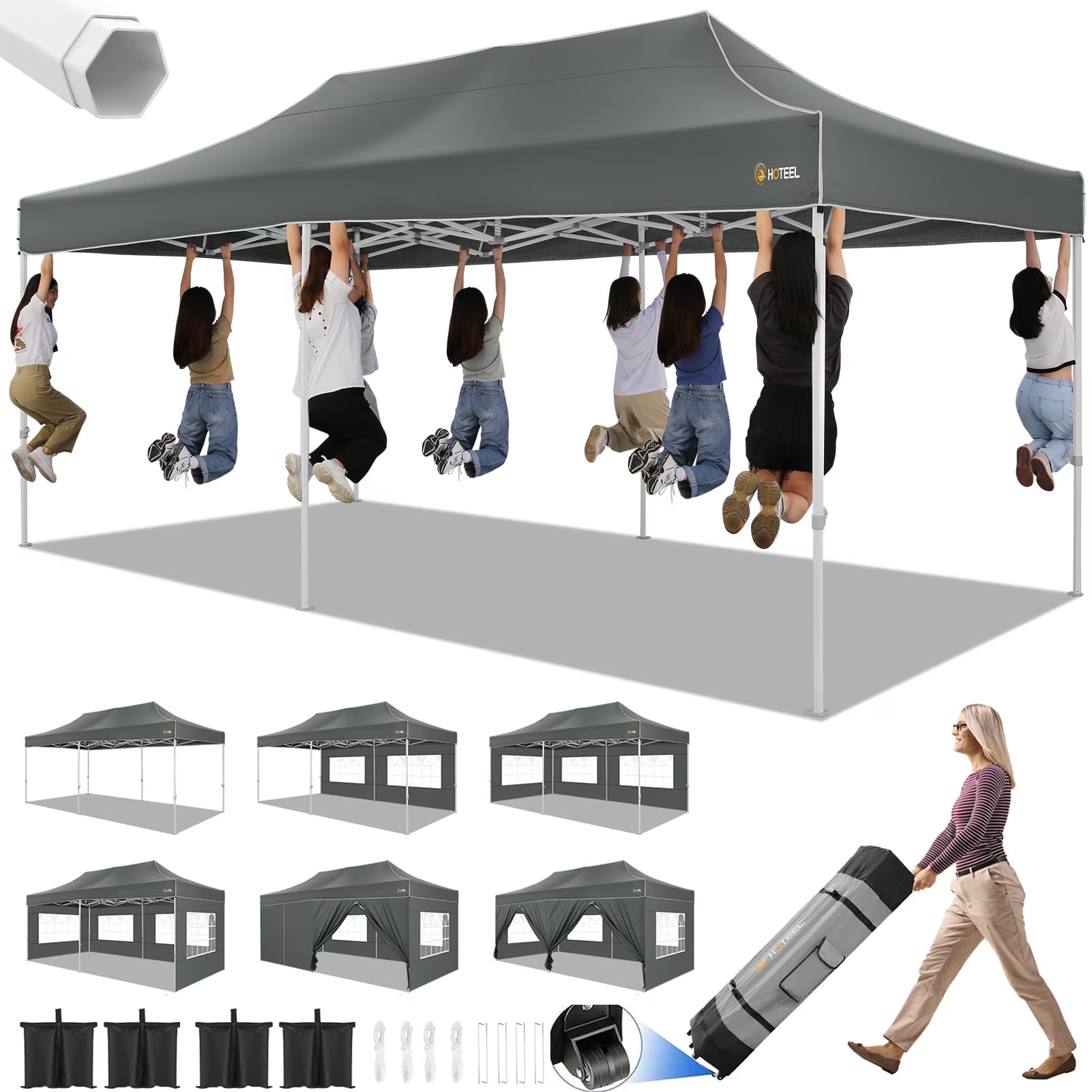Hoteel 10x15 Heavy Duty Canopy Tent with 4 Sidewalls,Pop up Canopy for Parties Wedding,Commercial Easy up Gazebo with Roller Bag,UV 50+