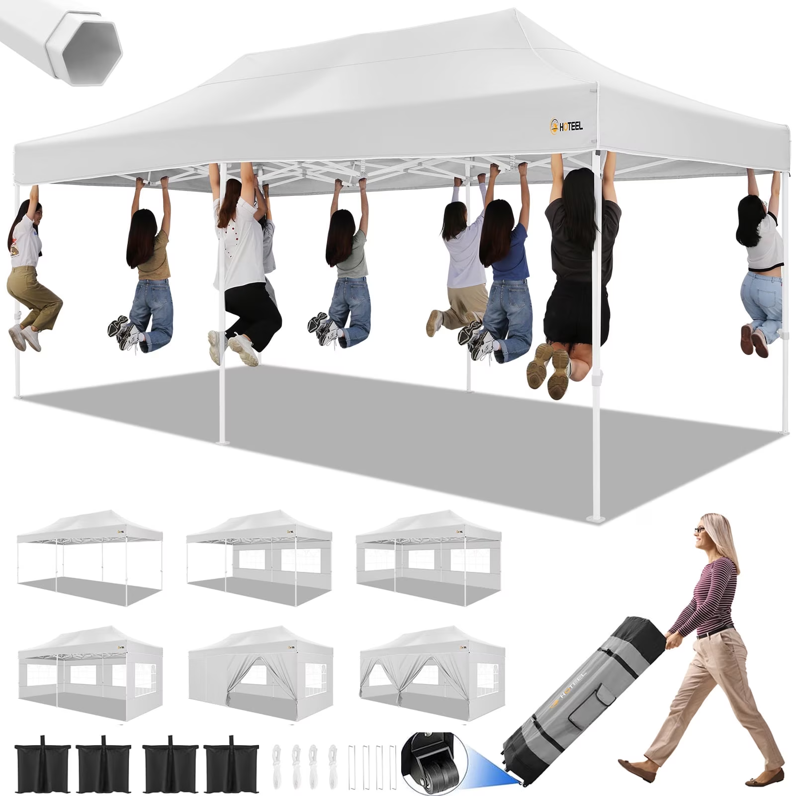 Hoteel 10x15 Heavy Duty Canopy Tent with 4 Sidewalls,Pop up Canopy for Parties Wedding,Commercial Easy up Gazebo with Roller Bag,UV 50+