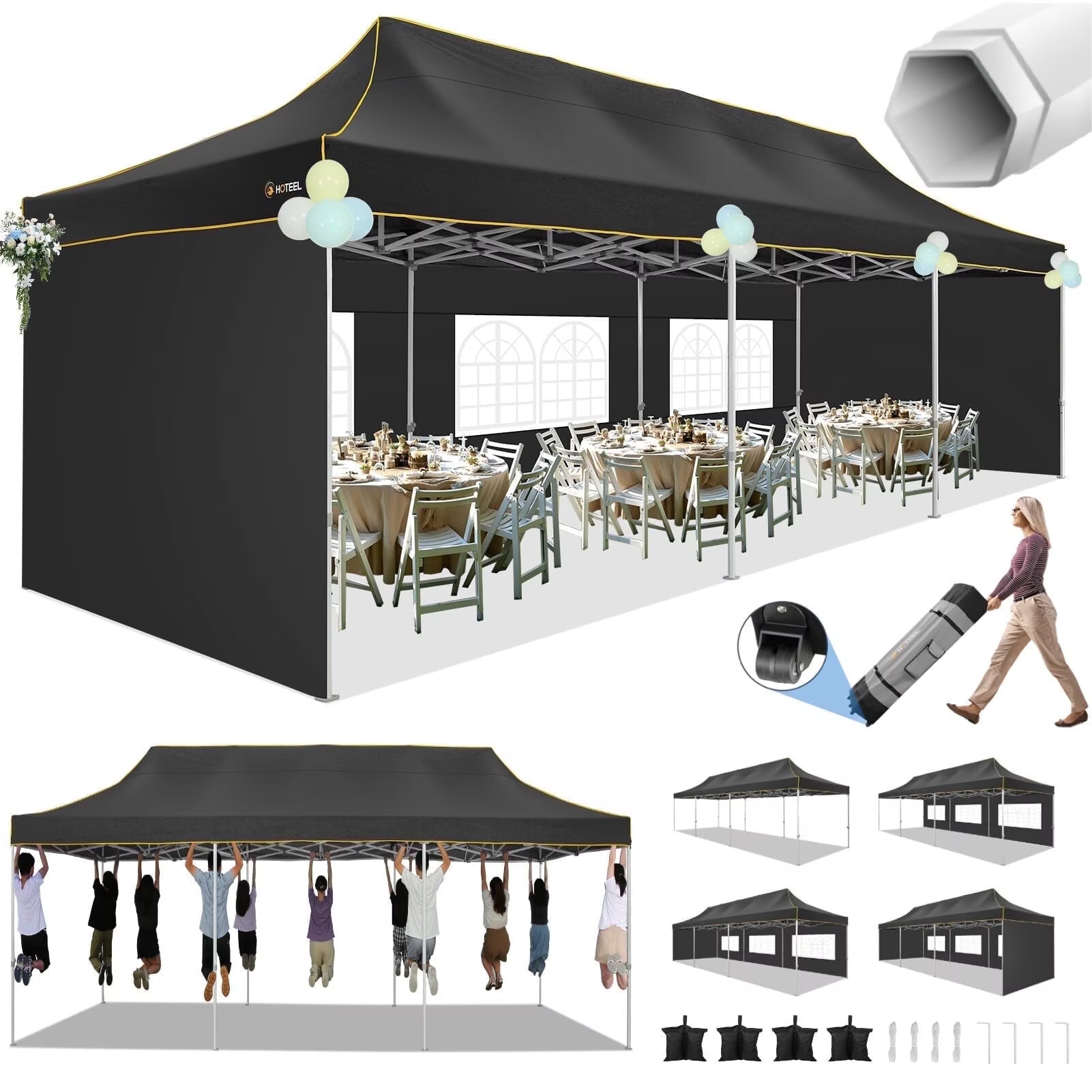 Hoteel 10x15 Heavy Duty Canopy Tent with 4 Sidewalls,Pop up Canopy for Parties Wedding,Commercial Easy up Gazebo with Roller Bag,UV 50+