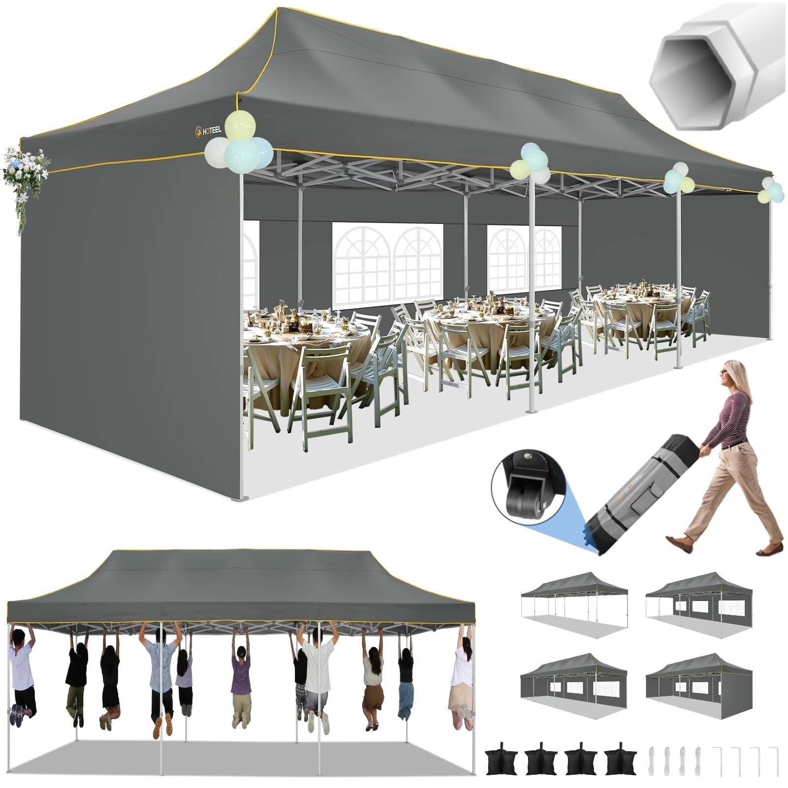 Hoteel 10x15 Heavy Duty Canopy Tent with 4 Sidewalls,Pop up Canopy for Parties Wedding,Commercial Easy up Gazebo with Roller Bag,UV 50+
