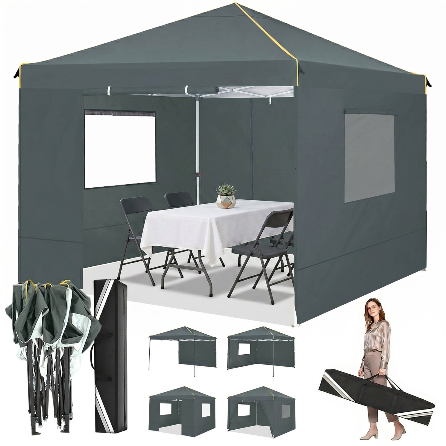 HOTEEL 10x10 Canopy Tent with 4 Netting Sidewalls,Pop up Gazebo Tents,Outdoor Party Tents with Carry Bag