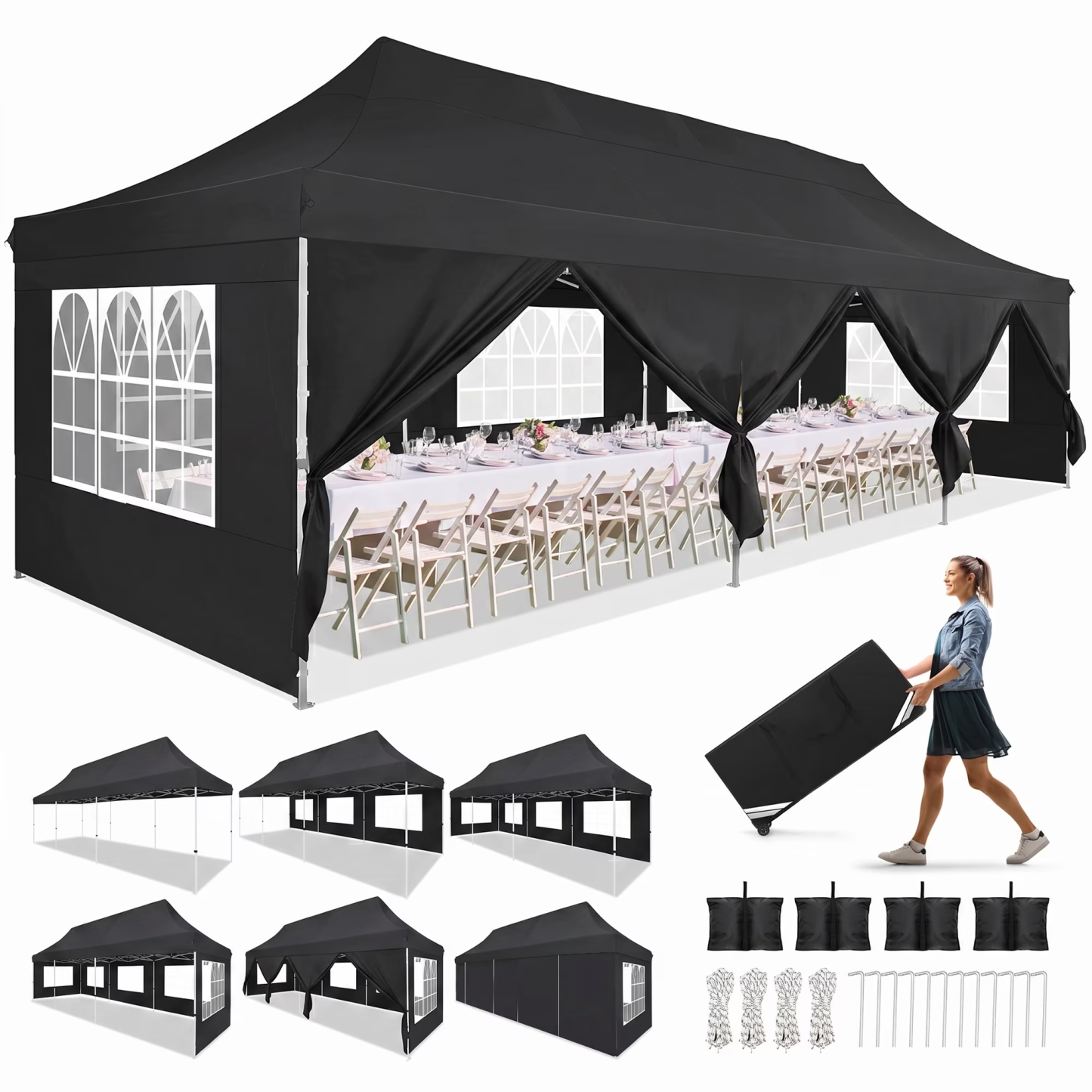 HOTEEL Canopy 10'x20' Pop Up Canopy Tent Heavy Duty Waterproof Adjustable Commercial Instant Canopy Outdoor Party Canopy Parties,Wedding,Outside Patio,Event,Portable Car Canopy