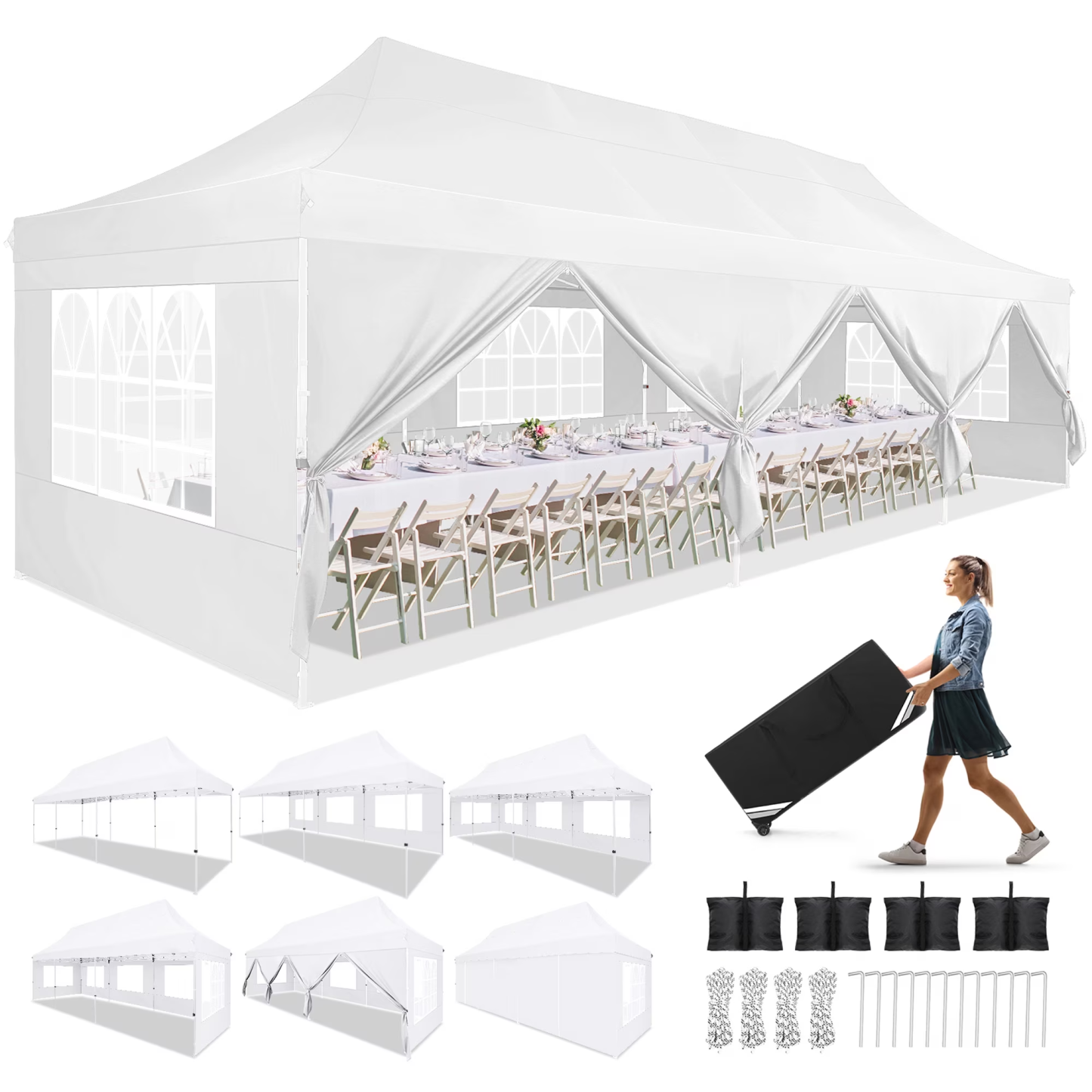 HOTEEL Canopy 10'x20' Pop Up Canopy Tent Heavy Duty Waterproof Adjustable Commercial Instant Canopy Outdoor Party Canopy Parties,Wedding,Outside Patio,Event,Portable Car Canopy