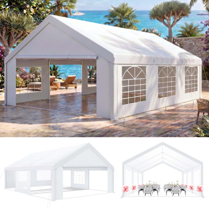HOTEEL Party Tent Heavy Duty with 8 Removable Sidewalls & 4 Built-in Sandbags, Commercial Wedding Large Tent, UV 50+, Waterproof, White