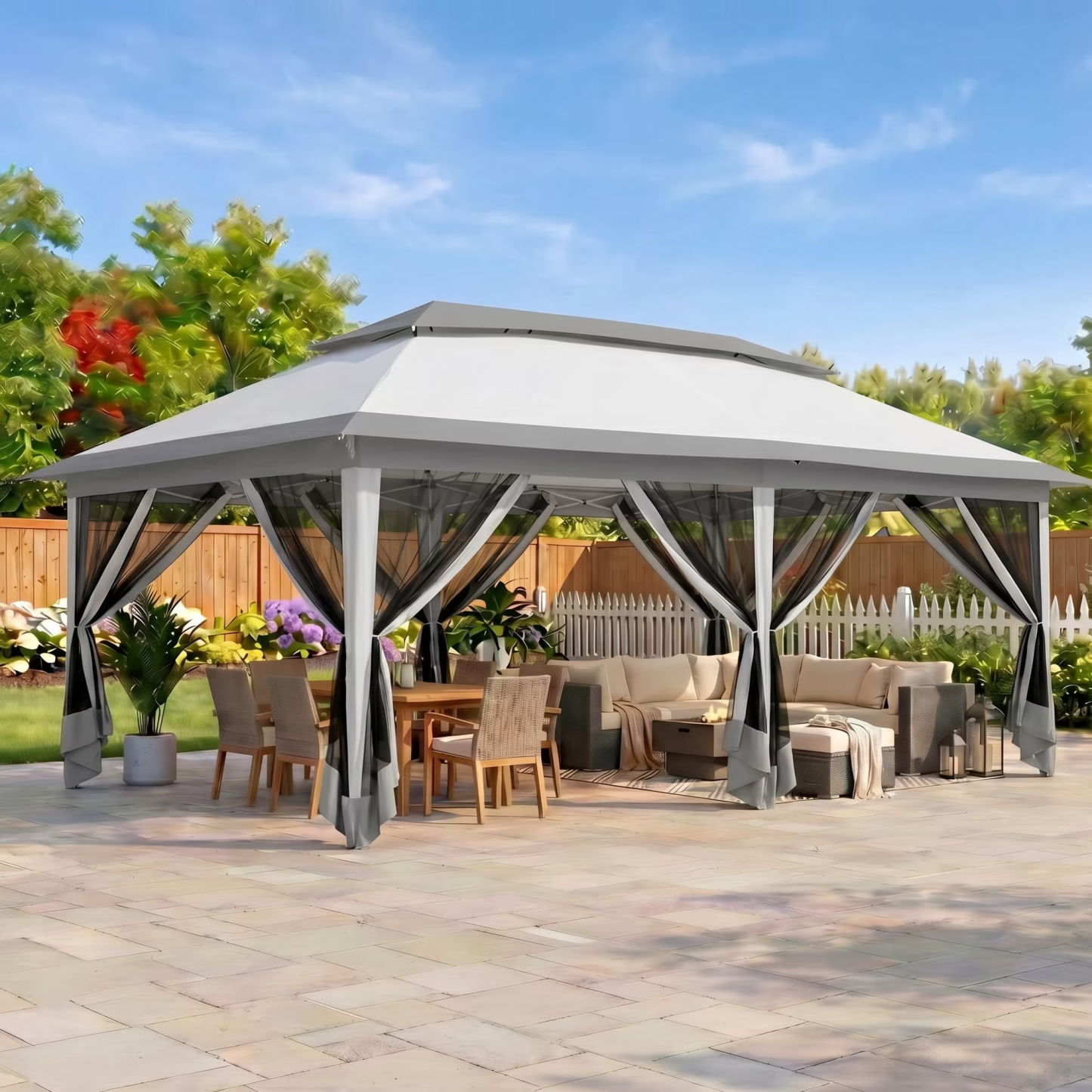 HOTEEL 10x20 Pop Up Gazebo with Netting, 241 sq ft Extra Large Shade Area Canopy Tent with with 3-Level Adjustable Height, Portable Party Tent for Backyard, Patio, Event