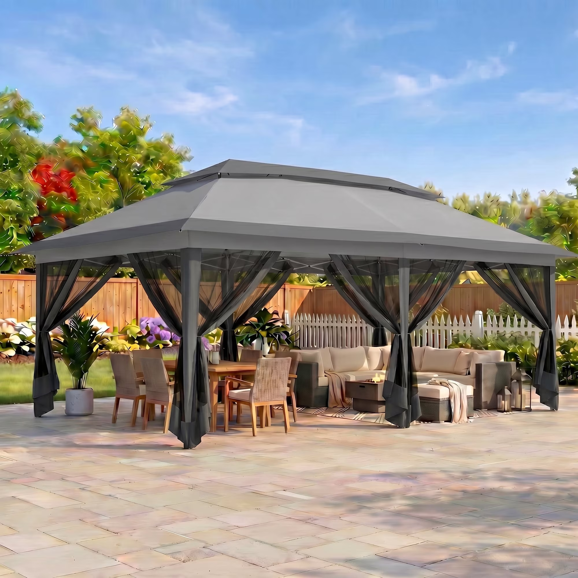HOTEEL 10x20 Pop Up Gazebo with Netting, 241 sq ft Extra Large Shade Area Canopy Tent with with 3-Level Adjustable Height, Portable Party Tent for Backyard, Patio, Event