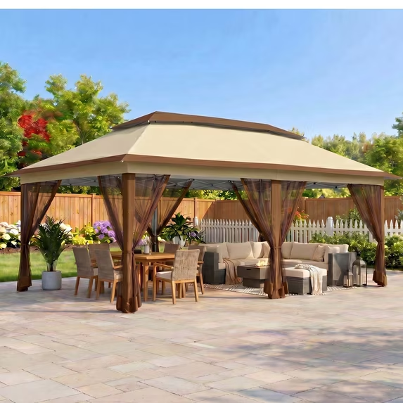 HOTEEL 10x20 Pop Up Gazebo with Netting, 241 sq ft Extra Large Shade Area Canopy Tent with with 3-Level Adjustable Height, Portable Party Tent for Backyard, Patio, Event
