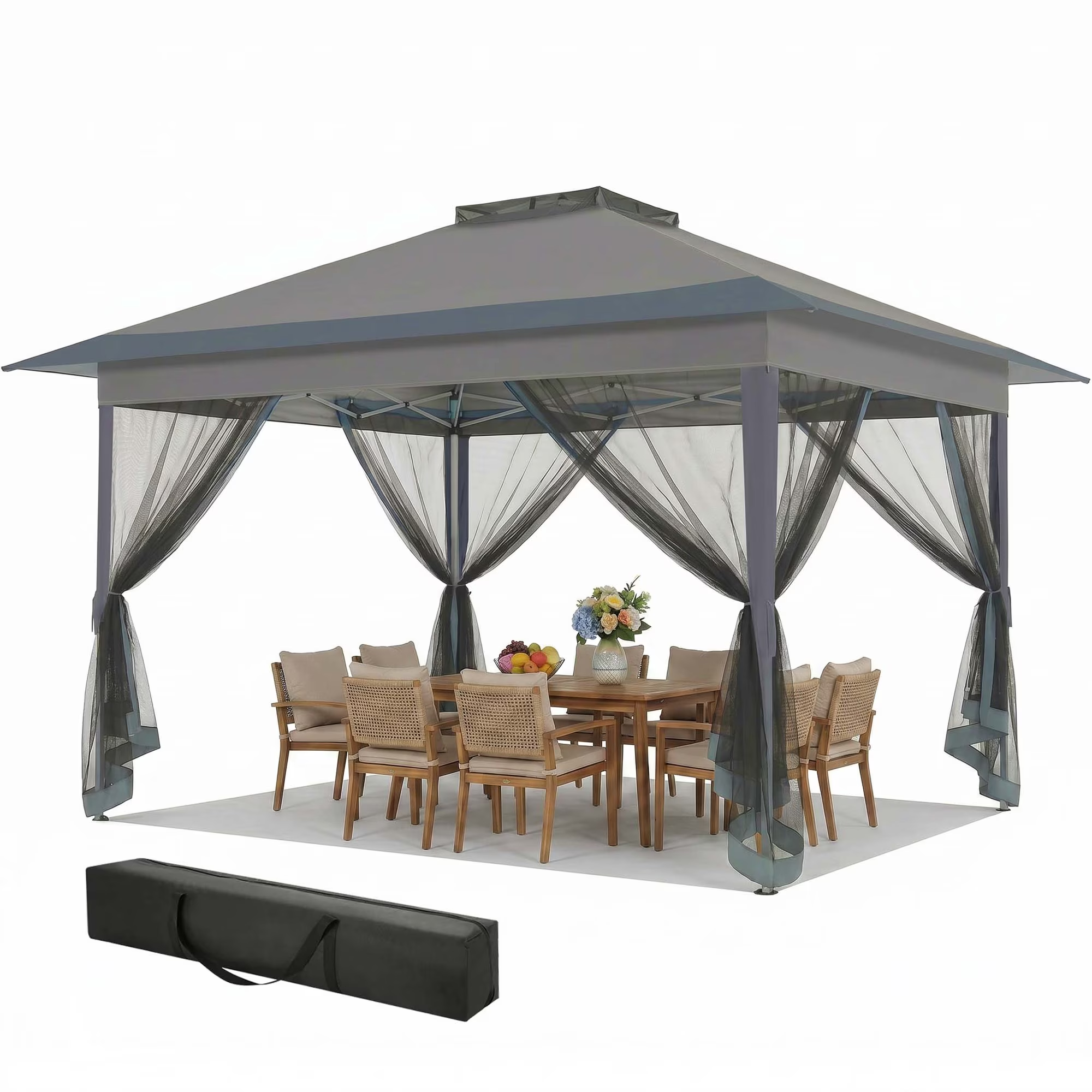 HOTEEL Outdoor Pop-up Gazebo Canopy with Mosquito Netting 2-Tiered Vented Top 3 Adjustable Height for Backyard, Garden, Lawn