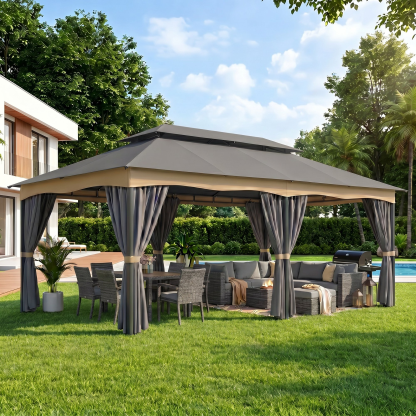 HOTEEL Gazebo with Vented Double Roof, Galvanized Steel Sun & Rain Shelter, Rust-Resistant Aluminum BBQ Gazebo for Outdoor Cooking, Patio, Backyard