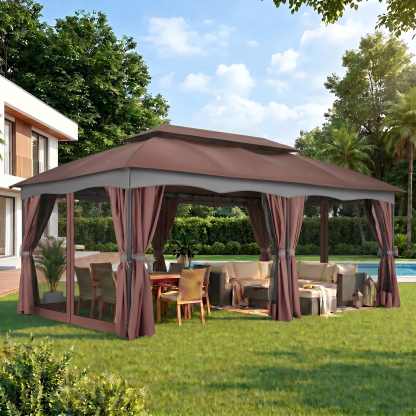 HOTEEL Gazebo with Vented Double Roof, Galvanized Steel Sun & Rain Shelter, Rust-Resistant Aluminum BBQ Gazebo for Outdoor Cooking, Patio, Backyard
