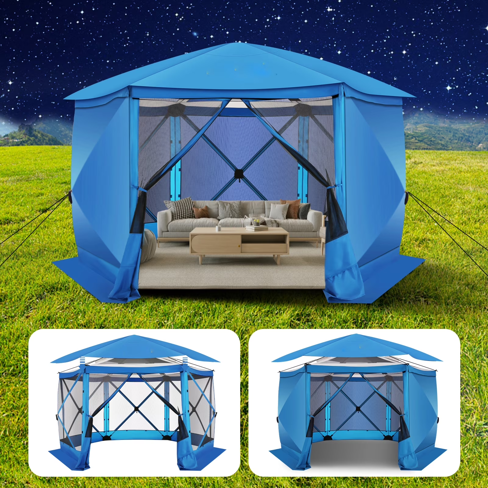 HOTEEL 15x15ft Outdoor Pop Up Gazebo for Camping, Screen House with Mosquito Netting, Waterproof, UV Resistant, Portable Carry Bag