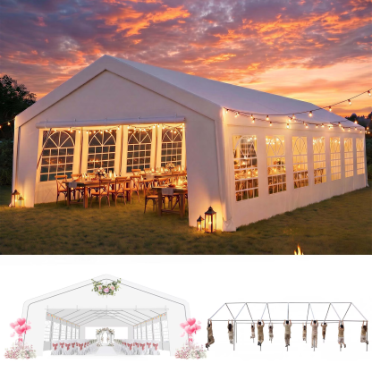 HOTEEL Party Tent Heavy Duty with 8 Removable Sidewalls & 4 Built-in Sandbags, Commercial Wedding Large Tent, UV 50+, Waterproof, White