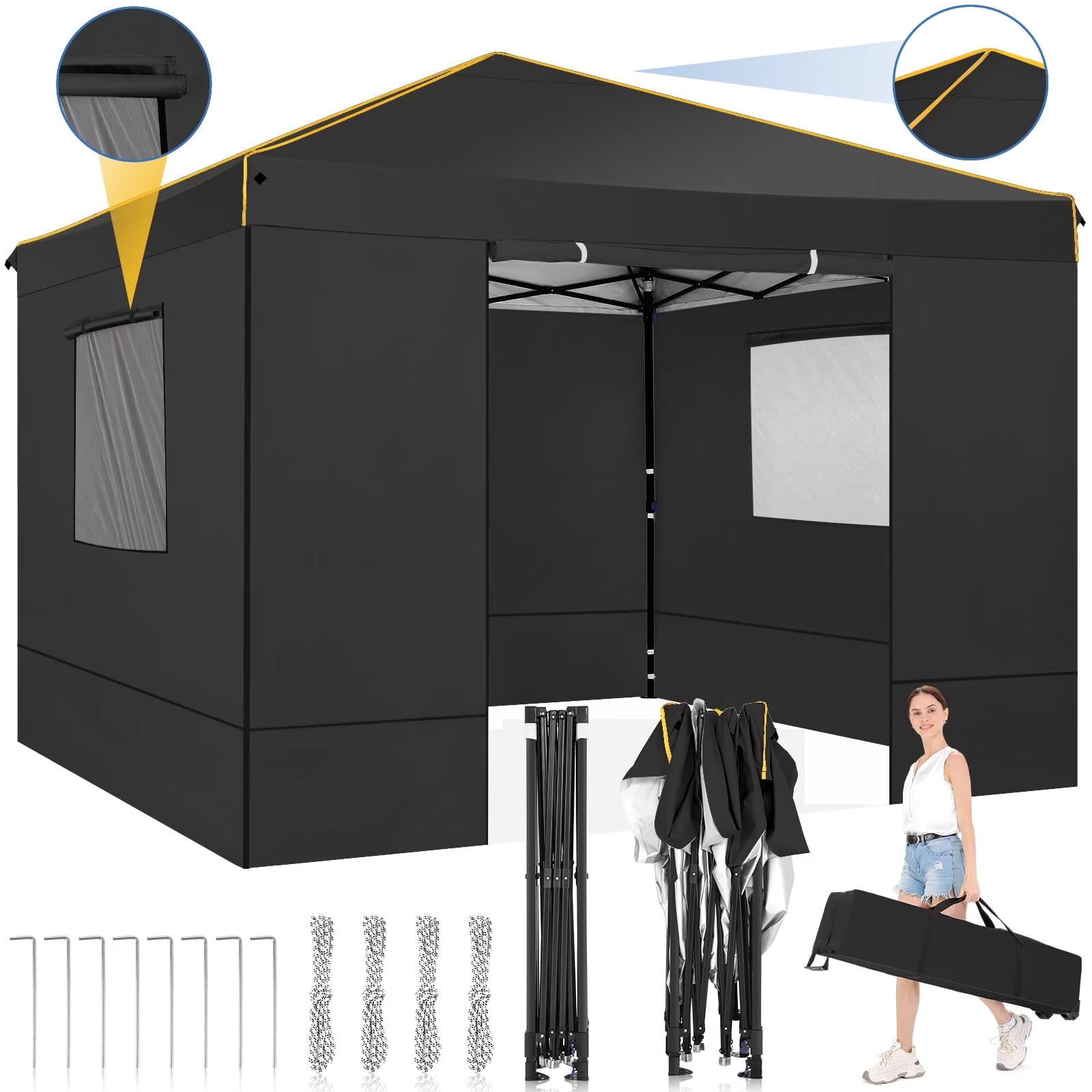 HOTEEL Pop up Canopy Tent 10x10 Instant Canopy with 4 Sidewalls & Carry Bag,Portable Tent for Parties Beach Camping Party Event Shelter Sun Shade