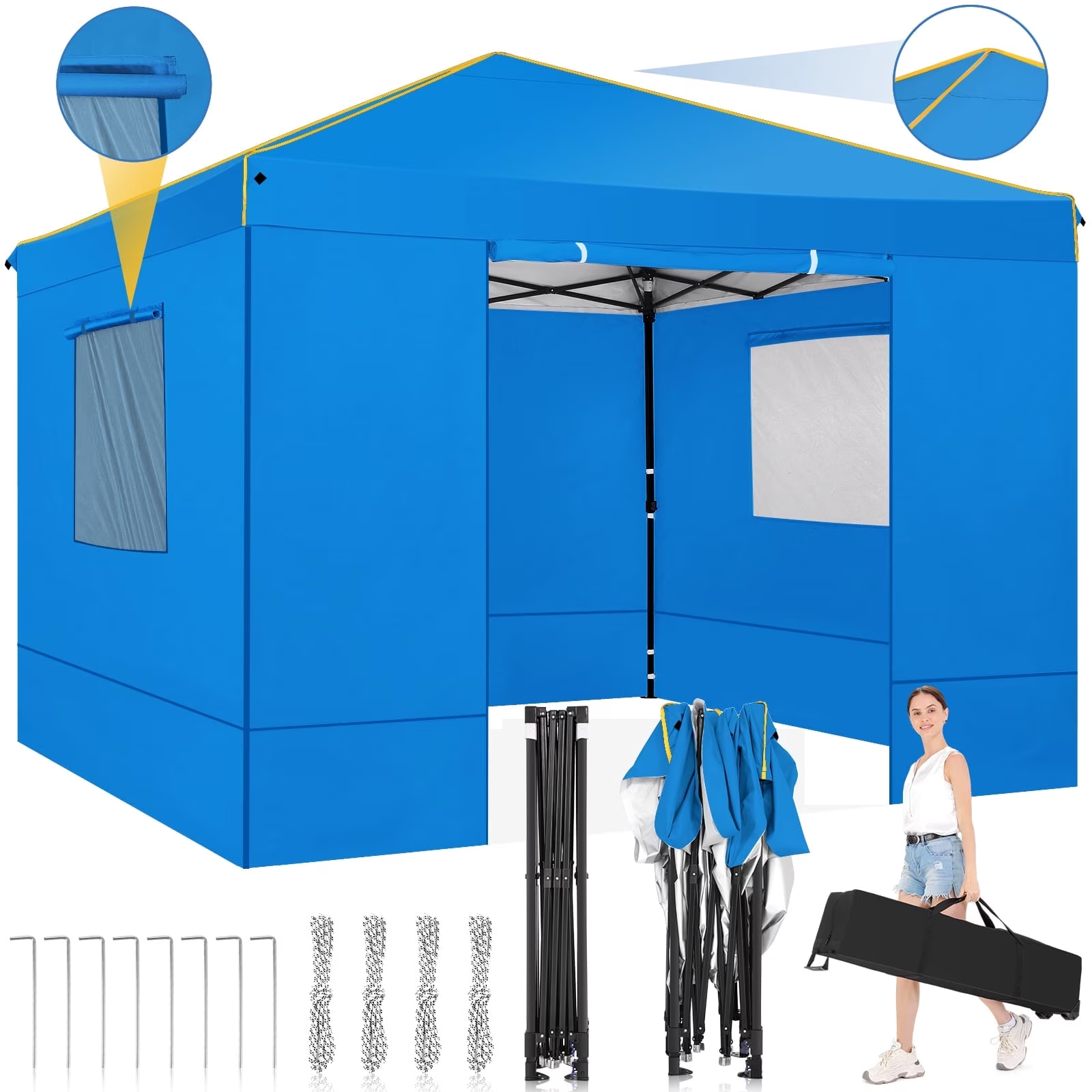 HOTEEL Pop up Canopy Tent 10x10 Instant Canopy with 4 Sidewalls & Carry Bag,Portable Tent for Parties Beach Camping Party Event Shelter Sun Shade