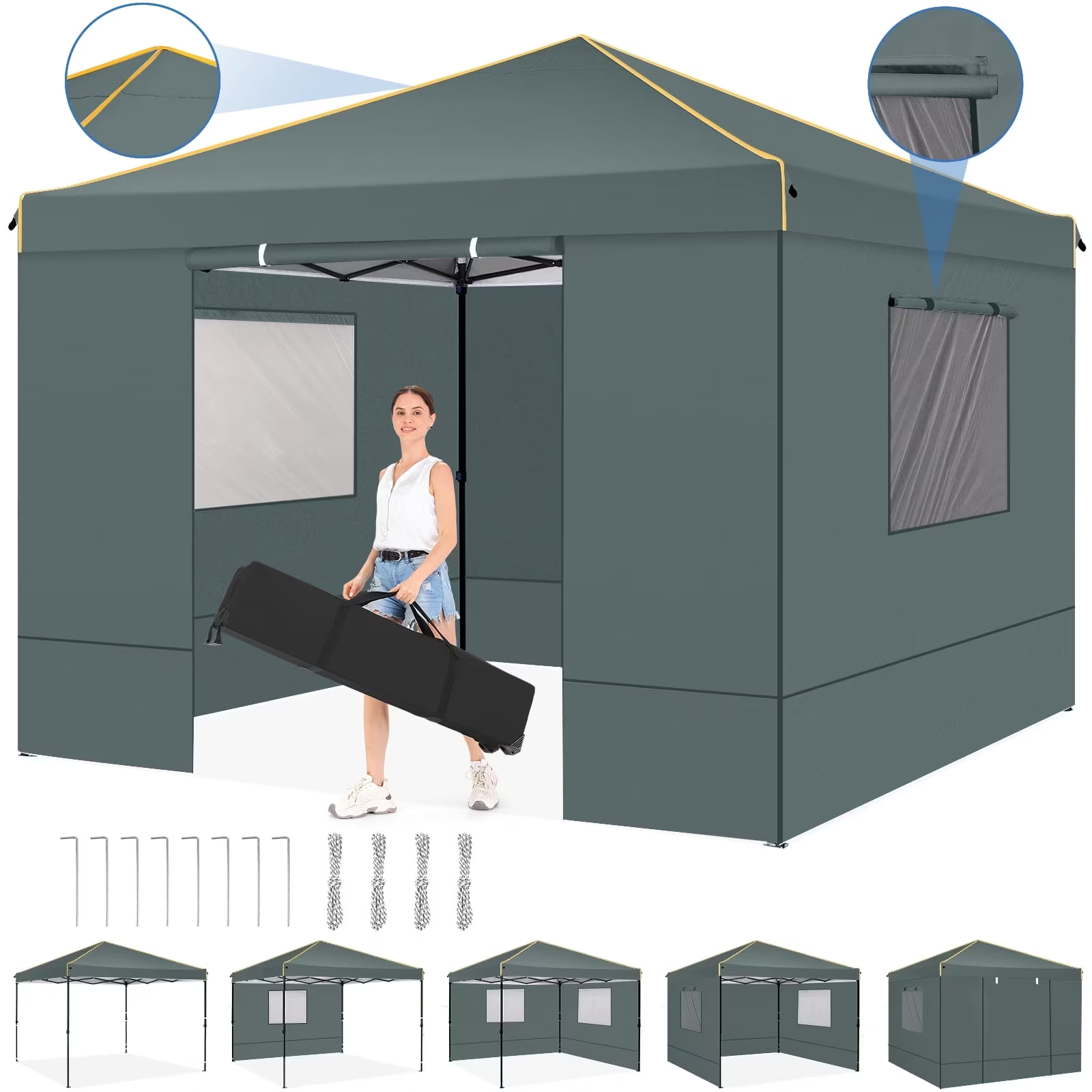 HOTEEL Pop up Canopy Tent 10x10 Instant Canopy with 4 Sidewalls & Carry Bag,Portable Tent for Parties Beach Camping Party Event Shelter Sun Shade