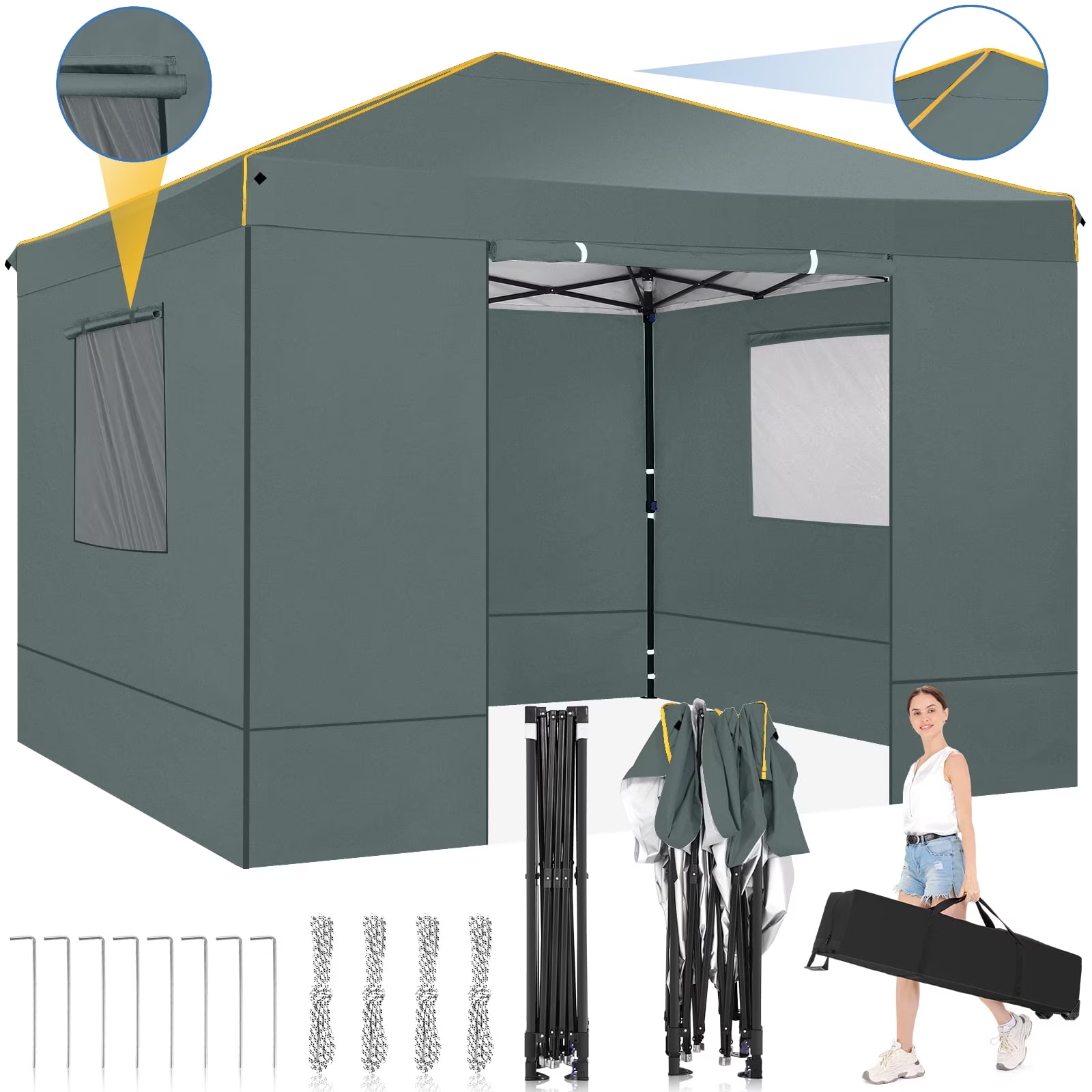 HOTEEL Pop up Canopy Tent 10x10 Instant Canopy with 4 Sidewalls & Carry Bag,Portable Tent for Parties Beach Camping Party Event Shelter Sun Shade