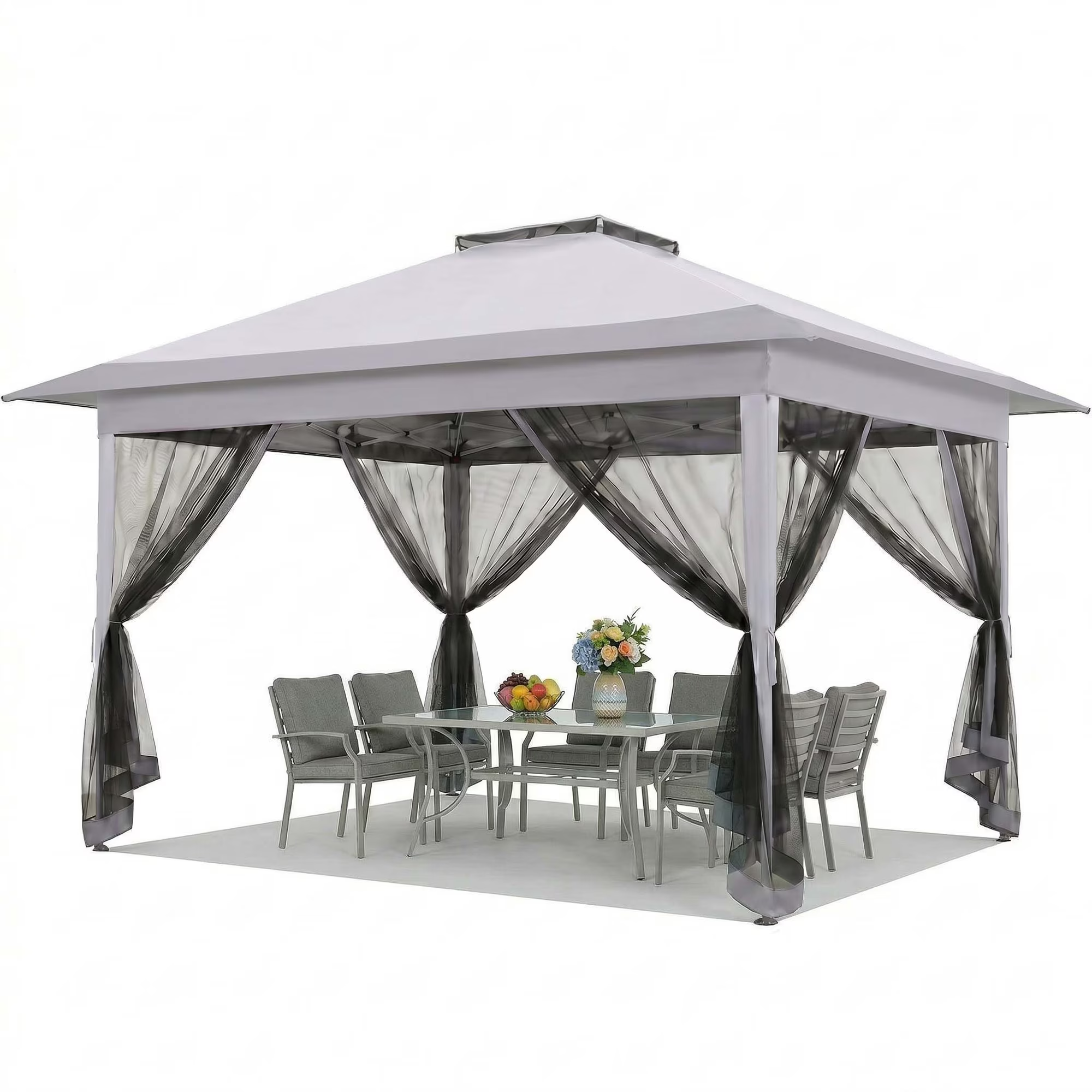 HOTEEL Outdoor Pop-up Gazebo Canopy with Mosquito Netting 2-Tiered Vented Top 3 Adjustable Height for Backyard, Garden, Lawn