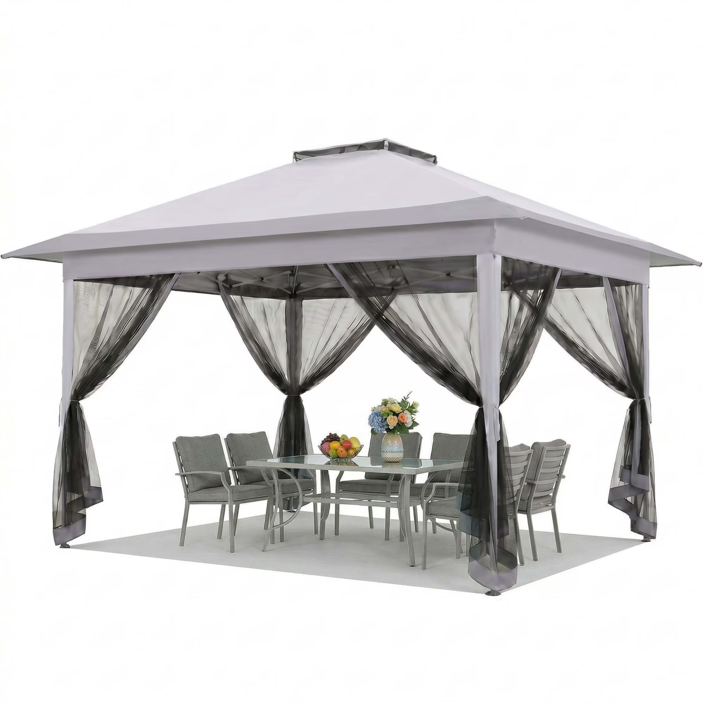 HOTEEL Outdoor Pop-up Gazebo Canopy with Mosquito Netting 2-Tiered Vented Top 3 Adjustable Height for Backyard, Garden, Lawn