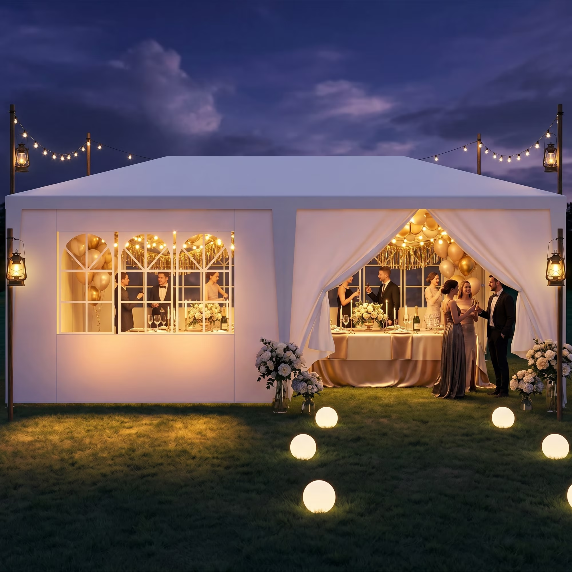COBIZI 10x30FT Party Tent with 8 Removable Sidewalls, Waterproof Outdoor Canopy for Parties Wedding, Bbq, Patio & Camping, Events