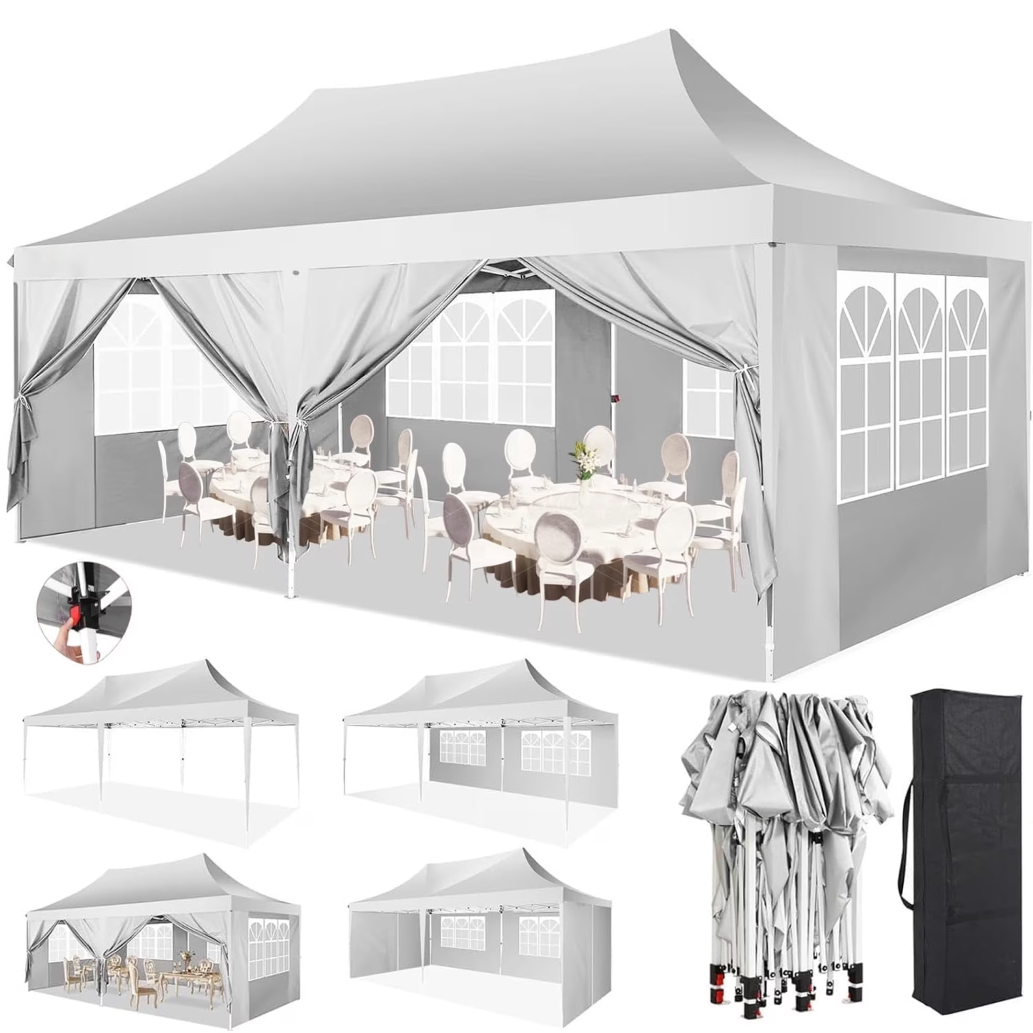 HOTEEL 10x20 Pop Up Canopy Tents with 6 Removeble Sidewalls,Outdoor Gazebo with Carry Bag for Patio,Wedding,Backyard,Camping,Parties,Event