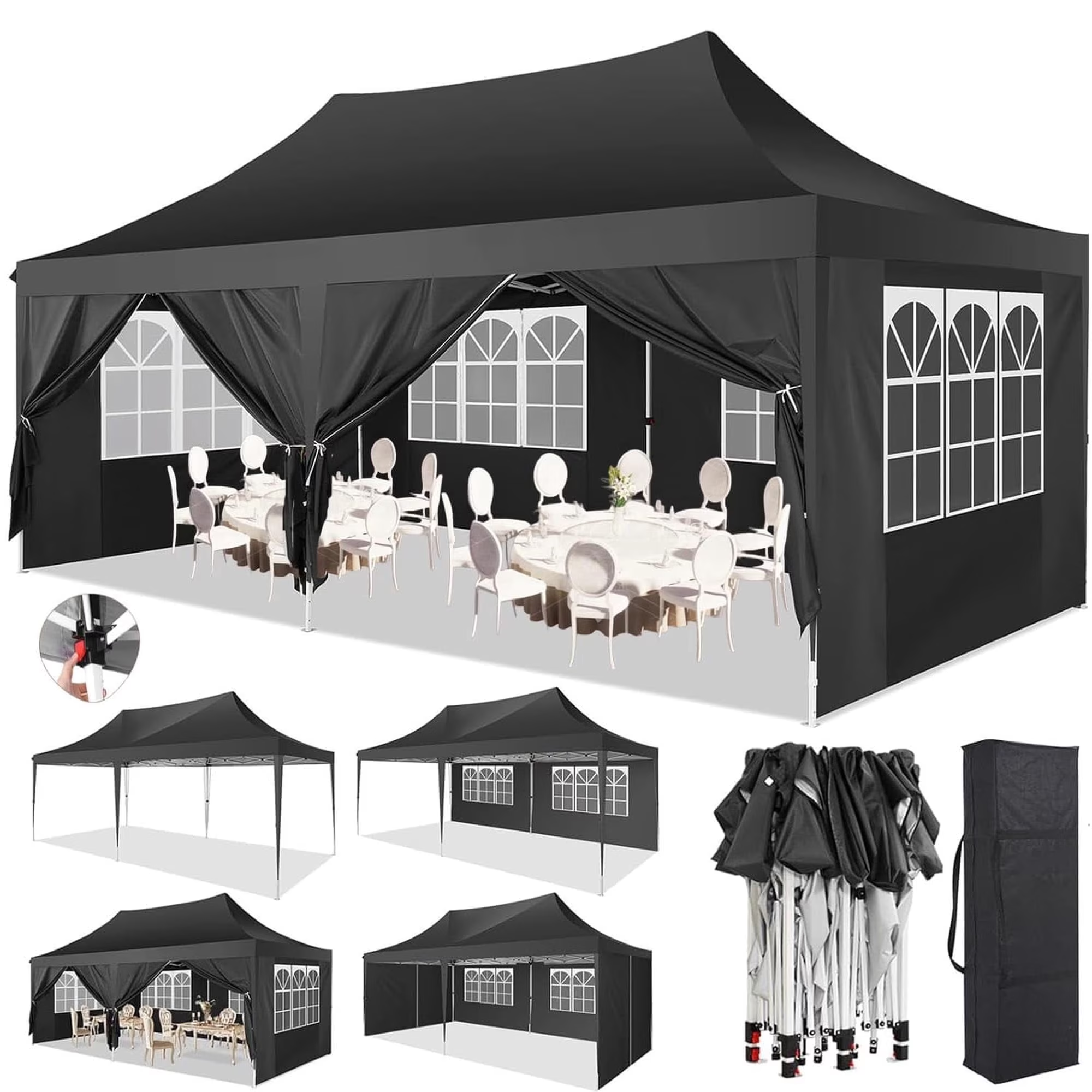 HOTEEL 10x20 Pop Up Canopy Tents with 6 Removeble Sidewalls,Outdoor Gazebo with Carry Bag for Patio,Wedding,Backyard,Camping,Parties,Event