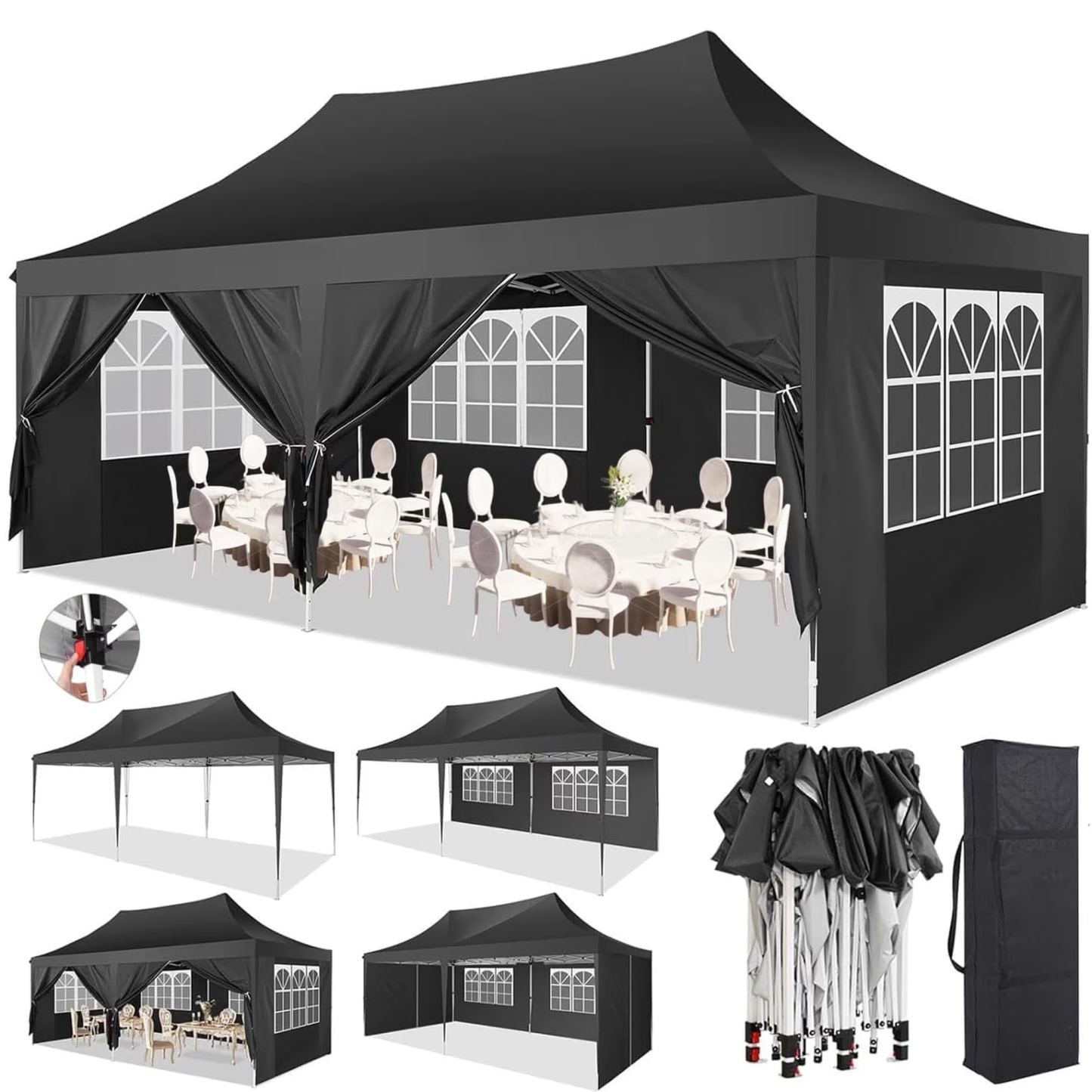 HOTEEL 10x20 Pop Up Canopy Tents with 6 Removeble Sidewalls,Outdoor Gazebo with Carry Bag for Patio,Wedding,Backyard,Camping,Parties,Event