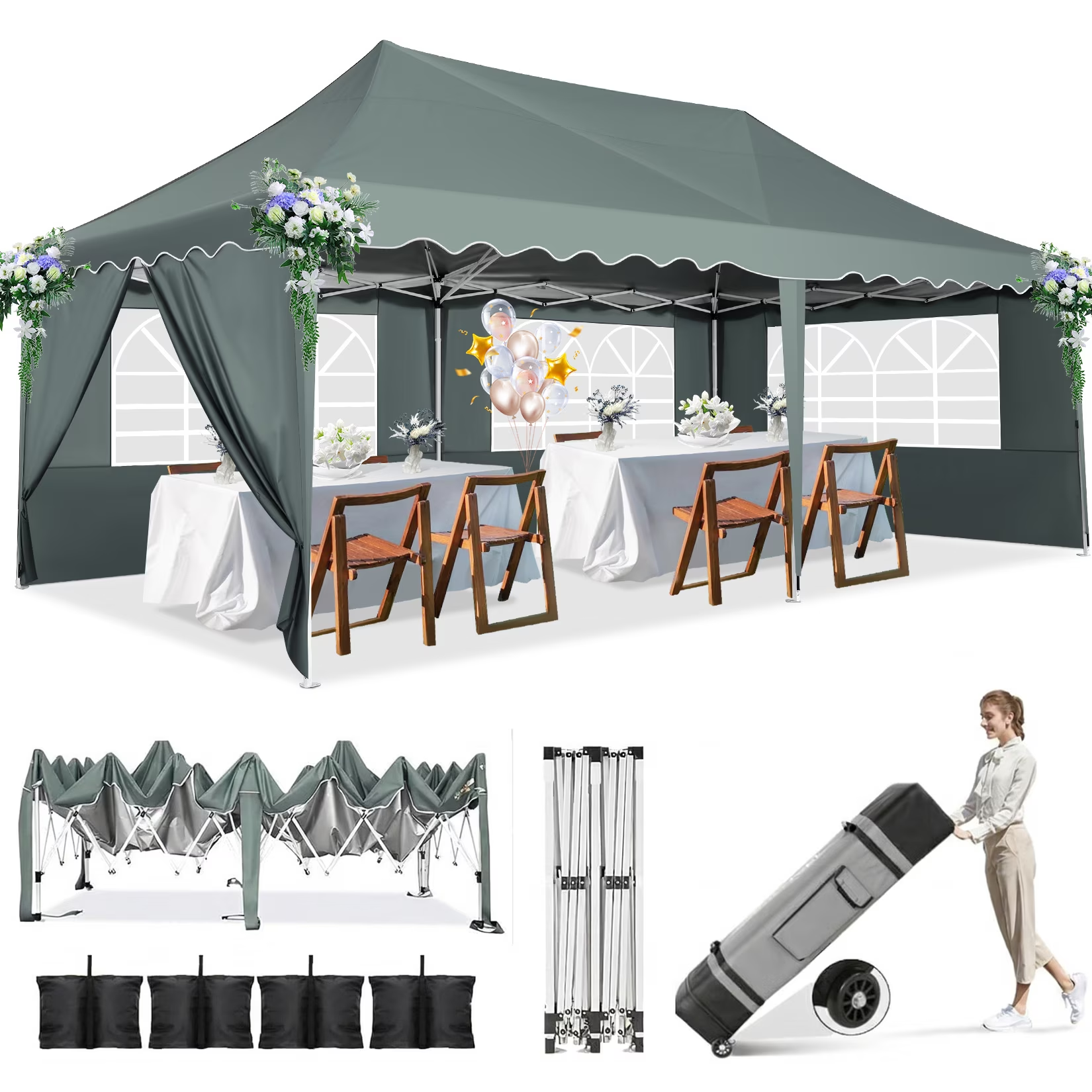 HOTEEL 10'x20' Pop up Canopy Tent,Outdoor Canopy with Wheeled Bag,for Parties,Wedding,Backyard,Camping