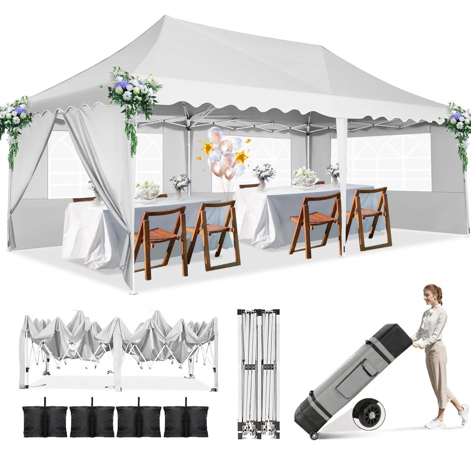 HOTEEL 10'x20' Pop up Canopy Tent,Outdoor Canopy with Wheeled Bag,for Parties,Wedding,Backyard,Camping