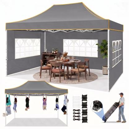 HOTEEL 10x15 Heavy Duty Canopy with 4 Removable Sidewalls, Outdoor Commercial Canopy Tents for Parties Wedding, Instant Sun Protection Shelter with Rolled Bag