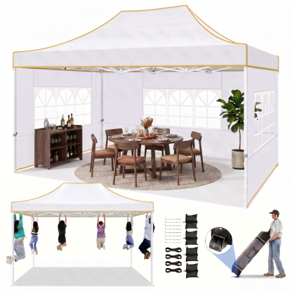 HOTEEL 10x15 Heavy Duty Canopy with 4 Removable Sidewalls, Outdoor Commercial Canopy Tents for Parties Wedding, Instant Sun Protection Shelter with Rolled Bag