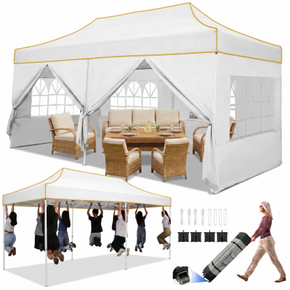 HOTEEL 10x15 Heavy Duty Canopy with 4 Removable Sidewalls, Outdoor Commercial Canopy Tents for Parties Wedding, Instant Sun Protection Shelter with Rolled Bag