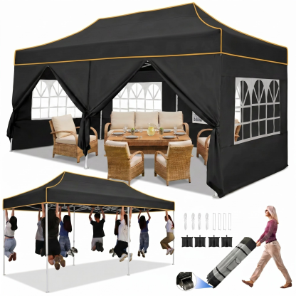 HOTEEL 10x15 Heavy Duty Canopy with 4 Removable Sidewalls, Outdoor Commercial Canopy Tents for Parties Wedding, Instant Sun Protection Shelter with Rolled Bag