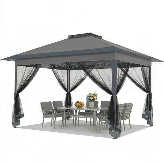 HOTEEL Outdoor Pop-up Gazebo Canopy with Mosquito Netting 2-Tiered Vented Top 3 Adjustable Height for Backyard, Garden, Lawn