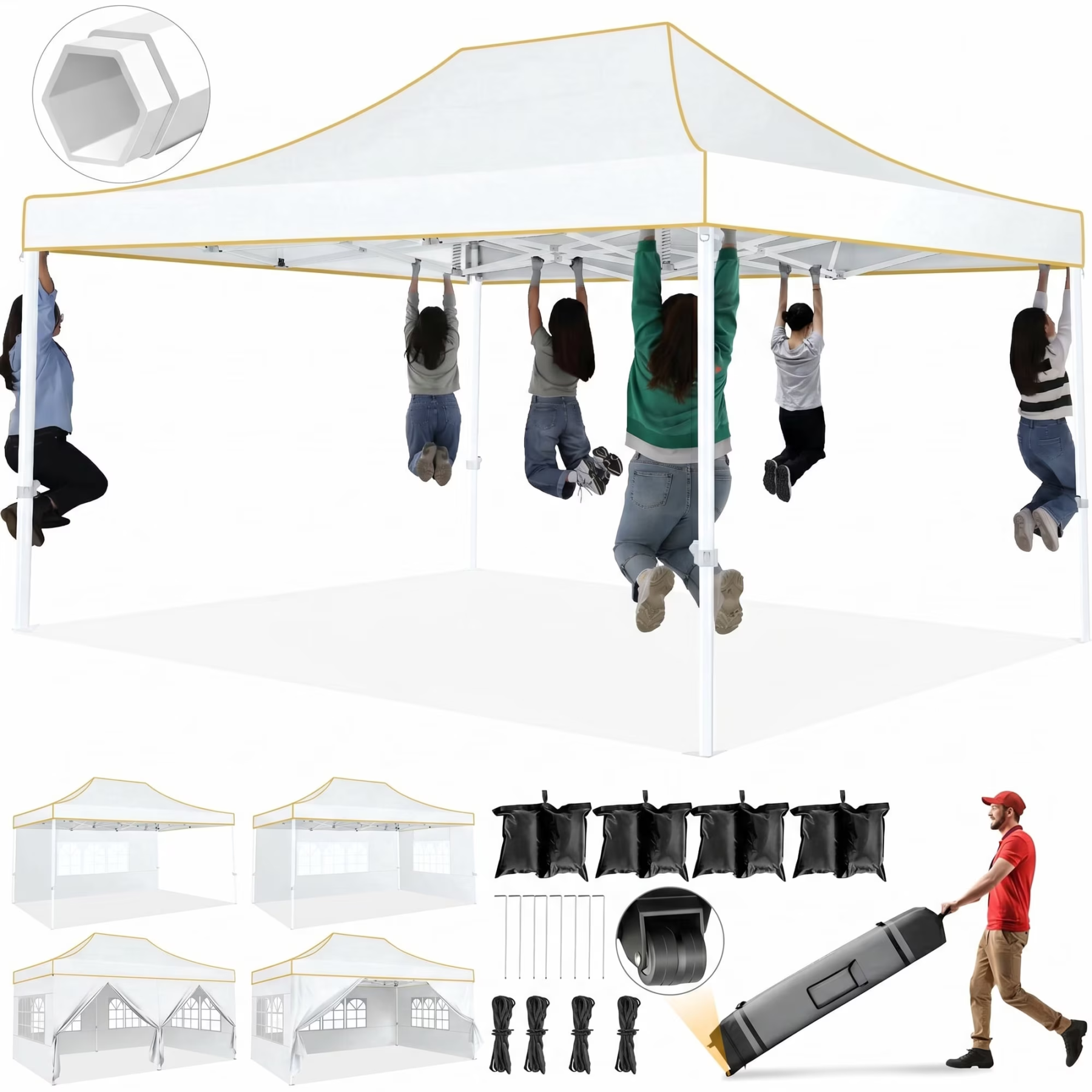 Hoteel 10x15 Heavy Duty Canopy Tent with 4 Sidewalls,Pop up Canopy for Parties Wedding,Commercial Easy up Gazebo with Roller Bag,UV 50+