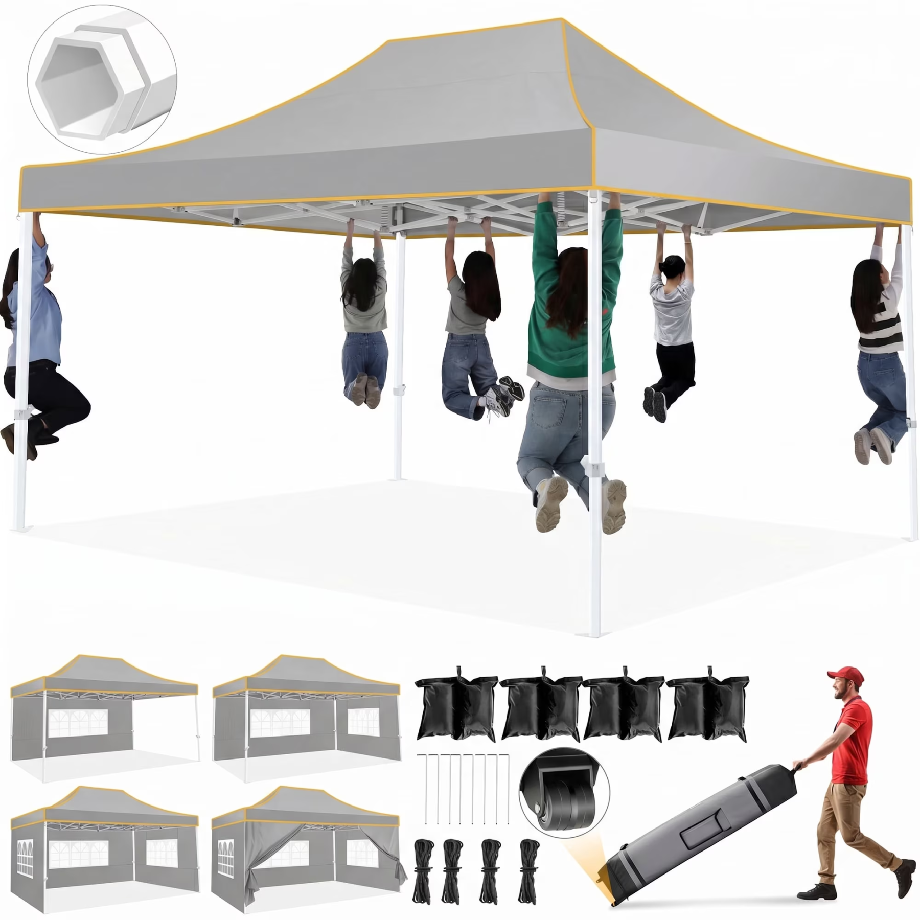 Hoteel 10x15 Heavy Duty Canopy Tent with 4 Sidewalls,Pop up Canopy for Parties Wedding,Commercial Easy up Gazebo with Roller Bag,UV 50+