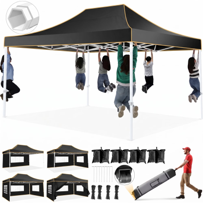 Hoteel 10x15 Heavy Duty Canopy Tent with 4 Sidewalls,Pop up Canopy for Parties Wedding,Commercial Easy up Gazebo with Roller Bag,UV 50+