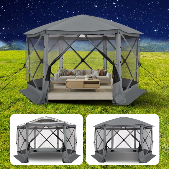 HOTEEL 12x12ft Outdoor Pop Up Gazebo for Camping, Screen House with Mosquito Netting, Waterproof, UV Resistant, Portable Carry Bag