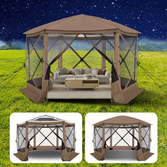 HOTEEL 12x12ft Outdoor Pop Up Gazebo for Camping, Screen House with Mosquito Netting, Waterproof, UV Resistant, Portable Carry Bag