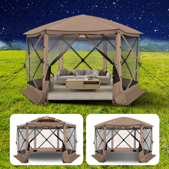 HOTEEL 12x12ft Outdoor Pop Up Gazebo for Camping, Screen House with Mosquito Netting, Waterproof, UV Resistant, Portable Carry Bag