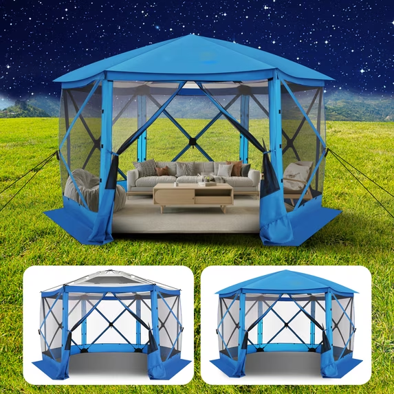 HOTEEL 12x12ft Outdoor Pop Up Gazebo for Camping, Screen House with Mosquito Netting, Waterproof, UV Resistant, Portable Carry Bag