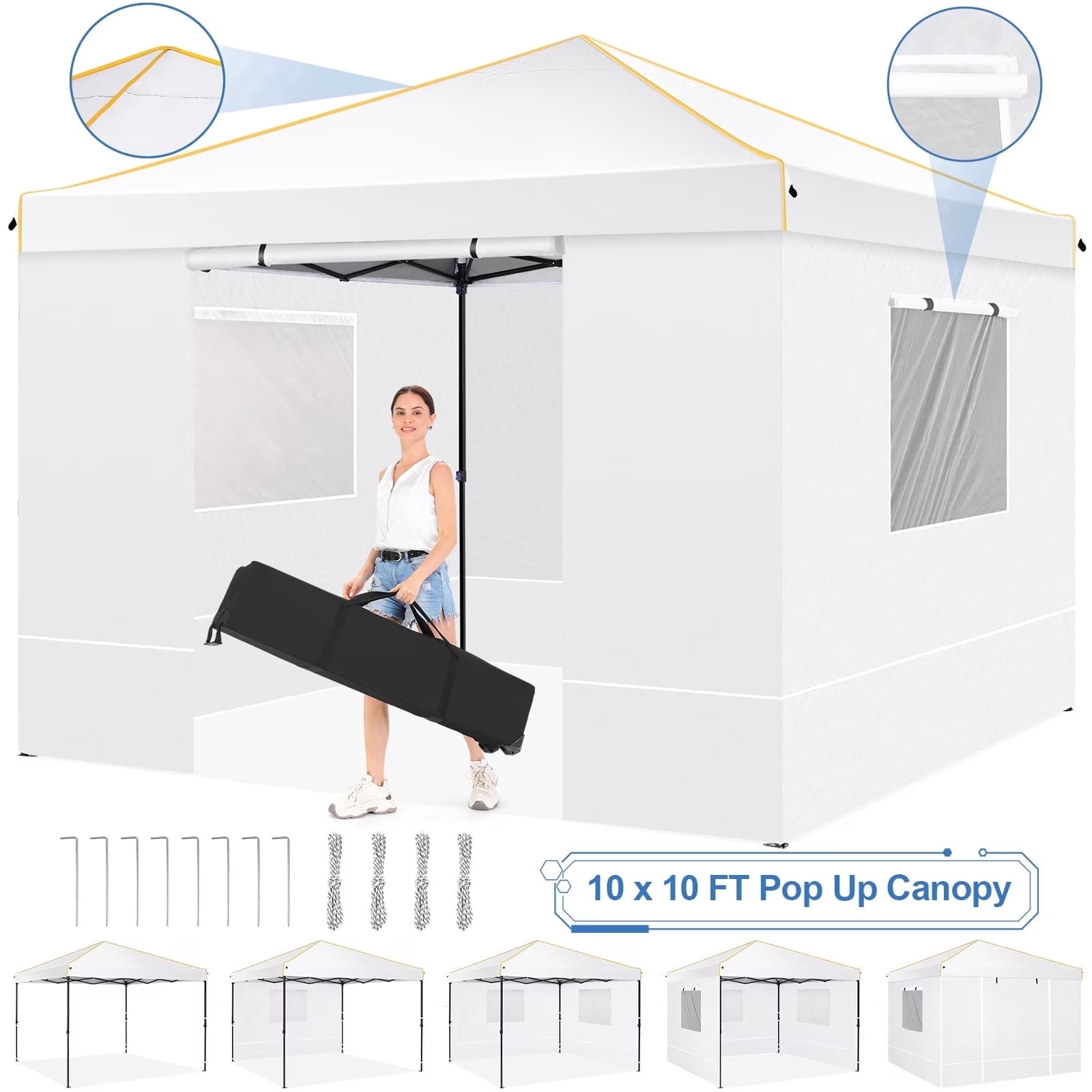 Hoteel 10x10 Pop up Canopy Tent Commercial Instant Canopy with 4 Sidewalls & Sandbags, UPF 50+ All Season Portable Tent for Parties Beach Camping Party Event Shelter Sun Shade