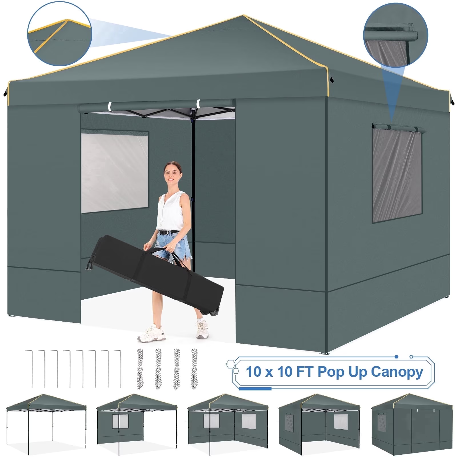 Hoteel 10x10 Pop up Canopy Tent Commercial Instant Canopy with 4 Sidewalls & Sandbags, UPF 50+ All Season Portable Tent for Parties Beach Camping Party Event Shelter Sun Shade