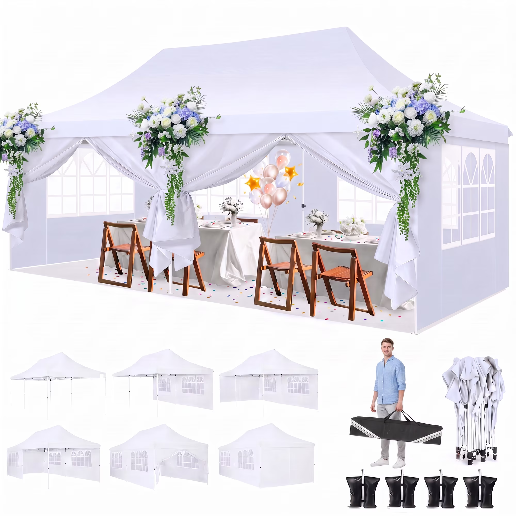 HOTEEL Canopy 10'x20' Pop Up Canopy Tent Heavy Duty Waterproof Adjustable Commercial Instant Canopy Outdoor Party Canopy Parties,Wedding,Outside Patio,Event,Portable Car Canopy