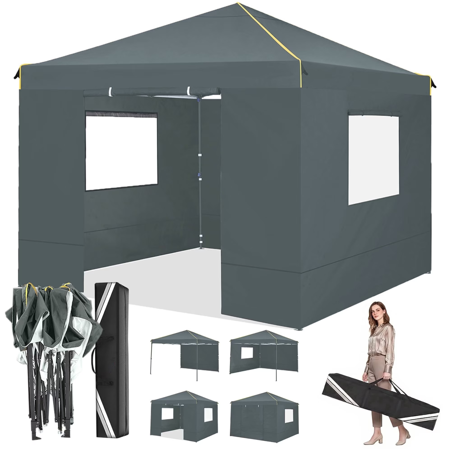 HOTEEL 10x10 Pop up Canopy with 4 Sidewalls,Waterproof Tent for Parties Wedding Event,Instant Outdoor Gazebos with Carry Bag,Stakes,Ropes
