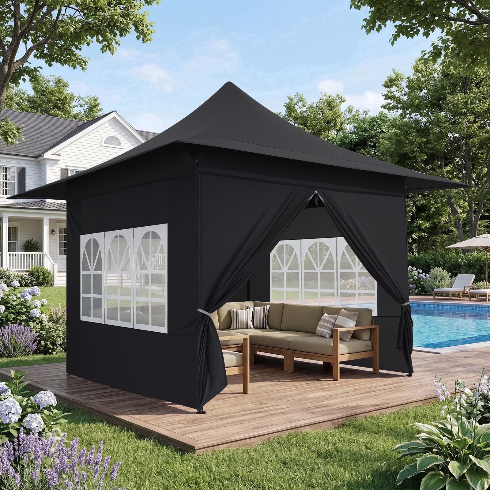 Hoteel 13x13 Pop up Canopy with 4 Removable Sidewalls, Outdoor Canopy Tents for Parties Wedding, High Stability, Instant Sun Protection Shelter with Upgrade Raised Roof and Carry Bag