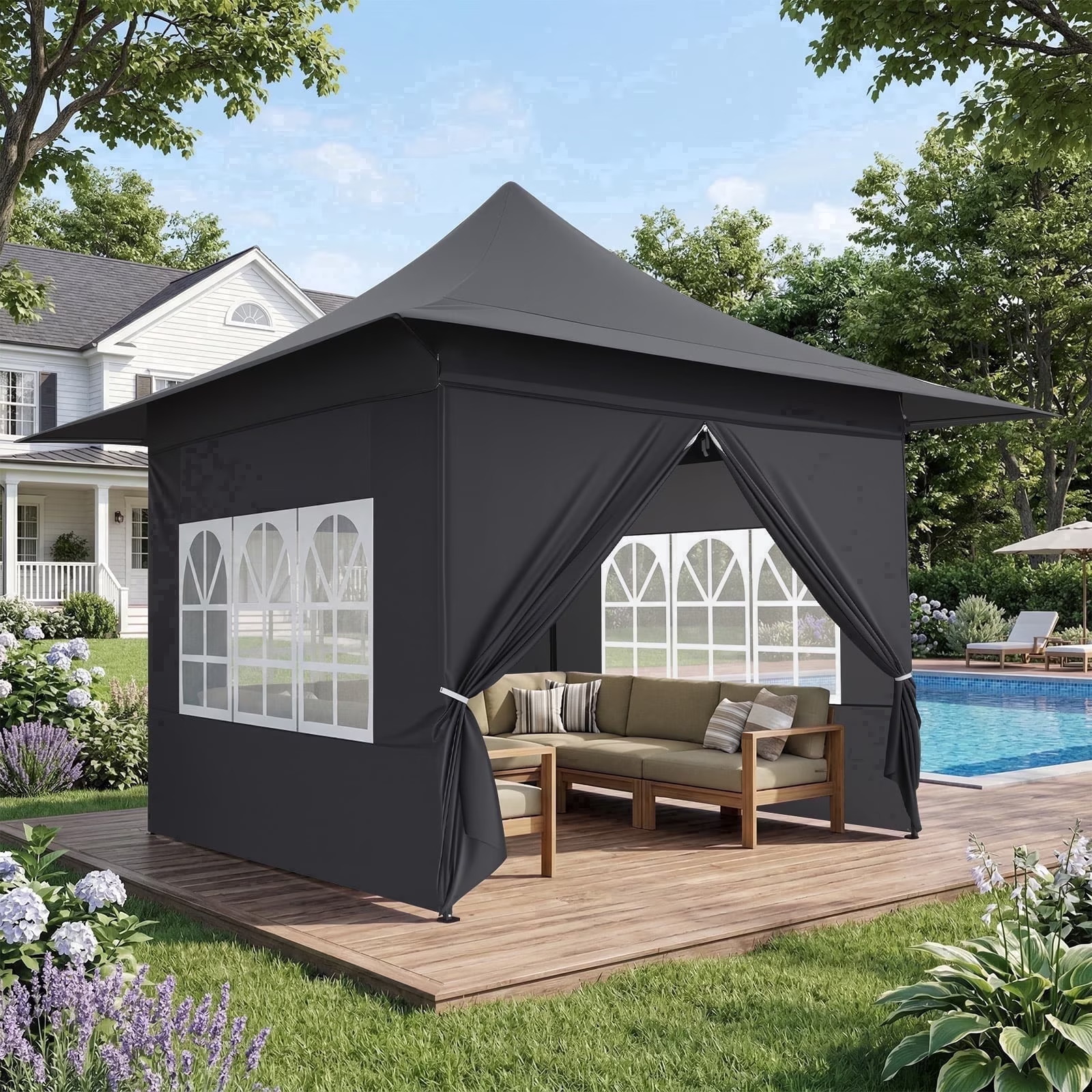 Hoteel 13x13 Pop up Canopy with 4 Removable Sidewalls, Outdoor Canopy Tents for Parties Wedding, High Stability, Instant Sun Protection Shelter with Upgrade Raised Roof and Carry Bag
